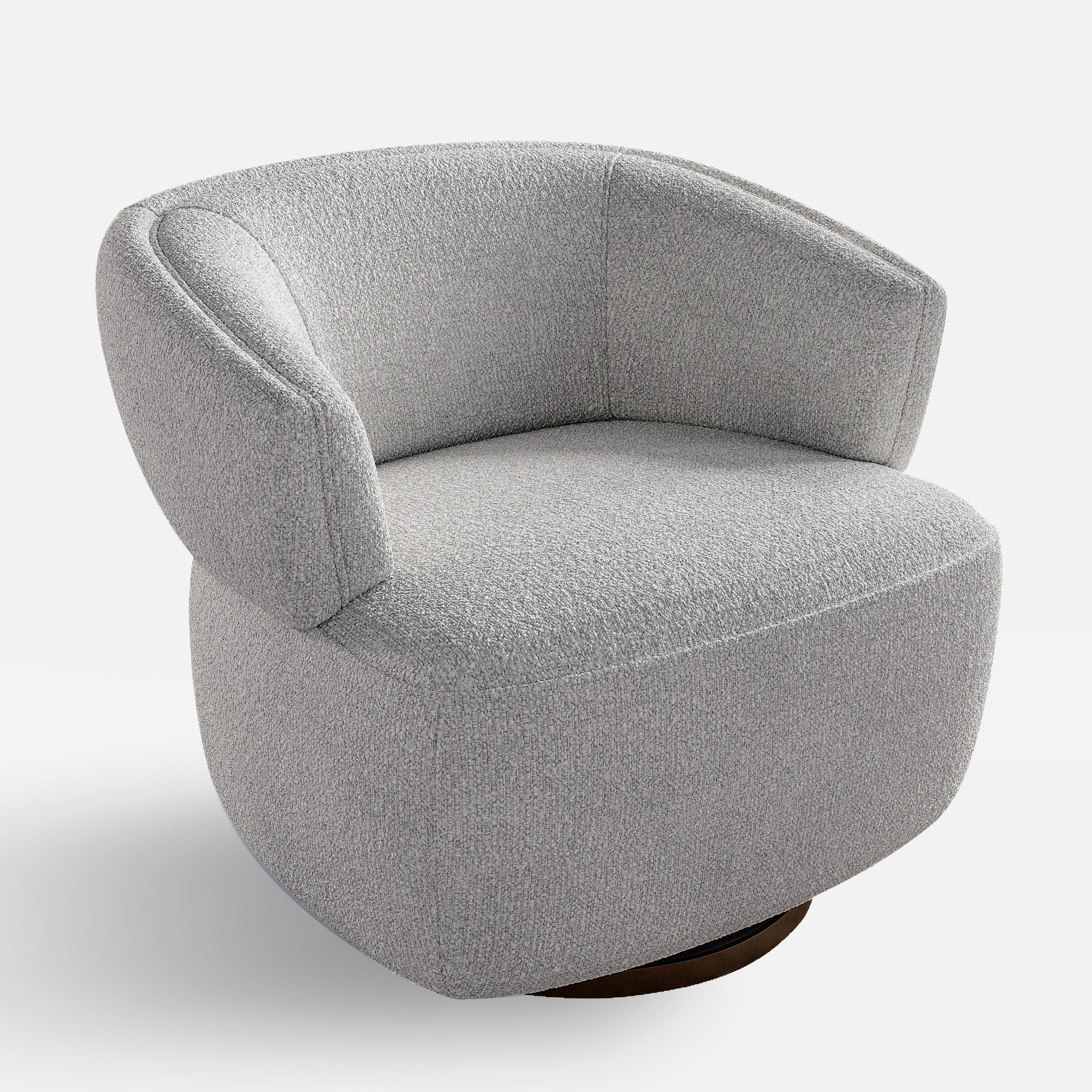 Modern Round Swivel Armchair With Solid Wood Frame In Grey_voghion.com